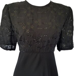 Vintage Sequined Julian Wilder Little Black Dress Empire Dress Full Skirt